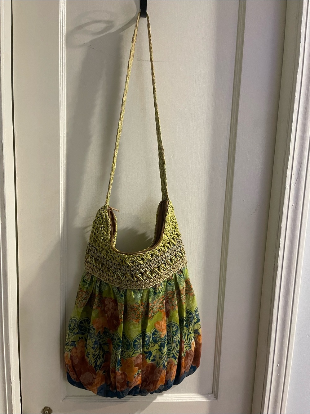 Vintage Cappelli/ NewYork Straw World Green Paisley Boho Beach / Shoulder Bag - Picture 2 of 4